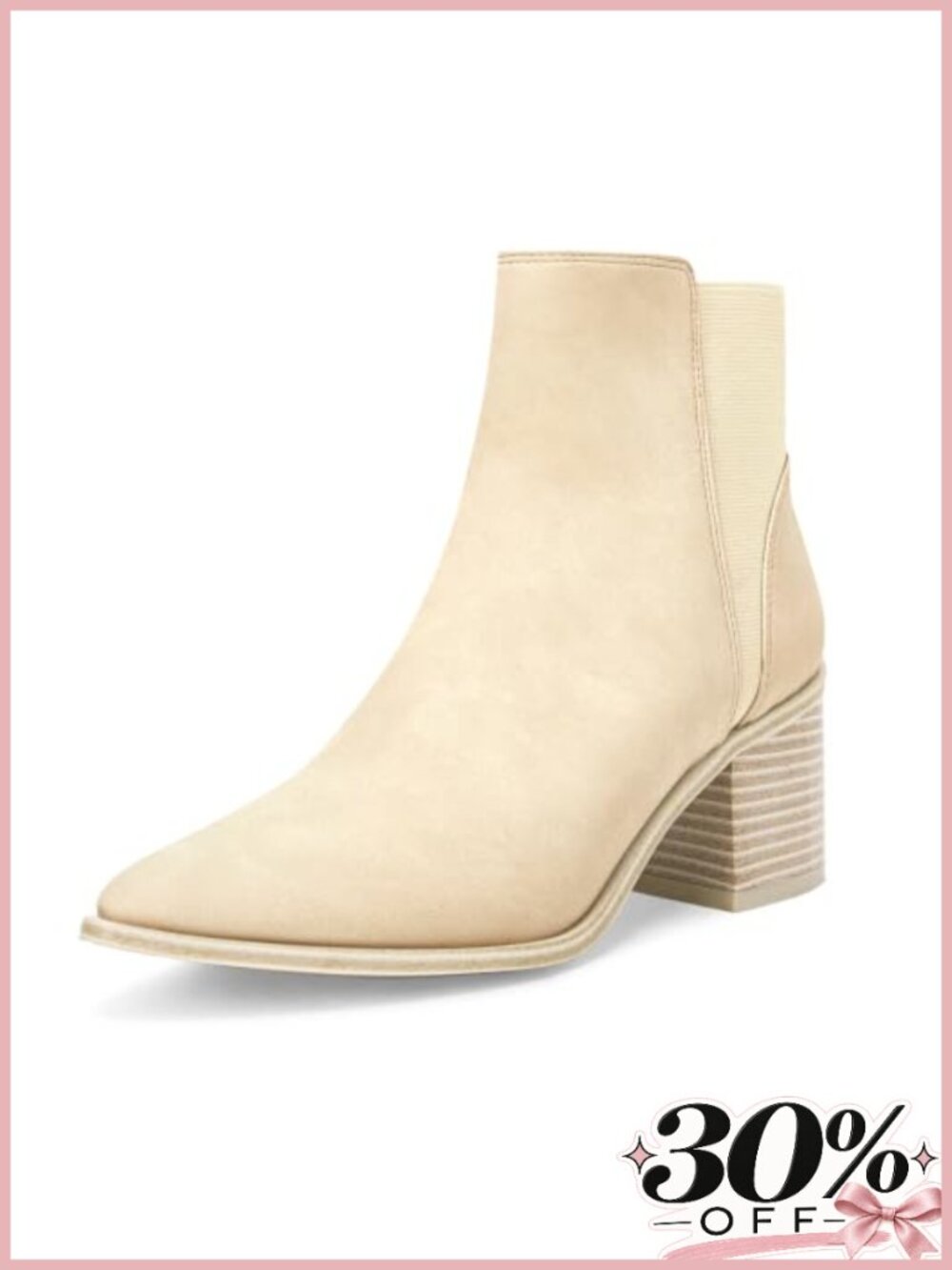 Faux Leather Pointed Toe Chunky Block Heel Slip On Ankle Booties